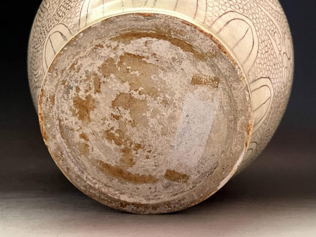 壷■コレクター収集品 磁州窯(宋)双竜紋 雲龍 微塵 蓋物 古玩 唐物 中国骨董