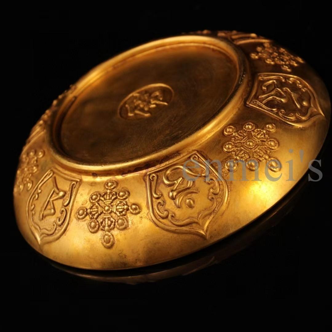 中国古美術・純銅製・鎏金八吉祥仏盤・高浮彫錾刻・仏具・宗教用品・茶道具・風水開運
