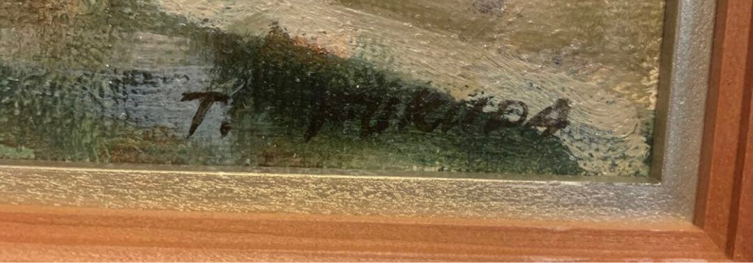 【二科会】福田輝 油彩『ブルージュ風景』額付