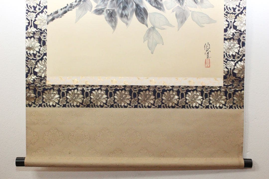 No5207 掛軸　稲垣伯堂　牡丹図　着色絹本　日本画　古画　古美術　送料無料