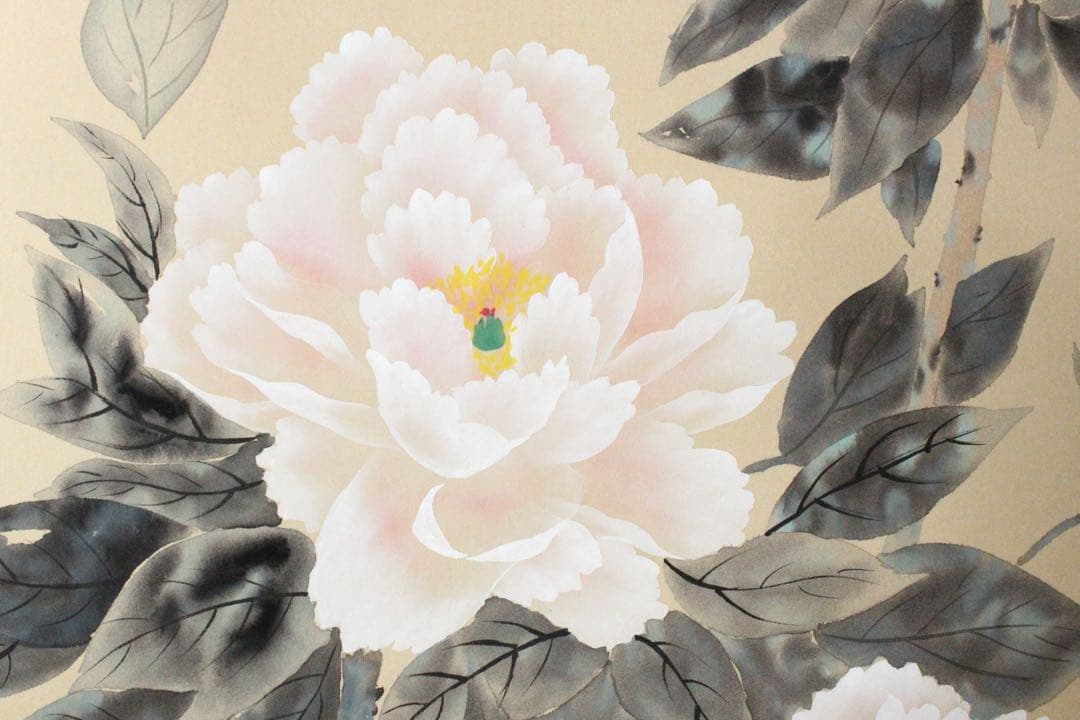 No5207 掛軸　稲垣伯堂　牡丹図　着色絹本　日本画　古画　古美術　送料無料