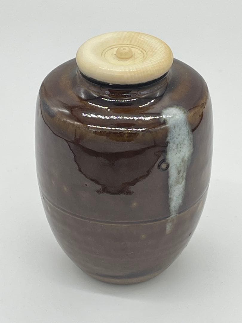 【美品】高取焼 清水茂生 造 茶入 肩衝 煎茶道具 茶道具 共箱 専用袋付き