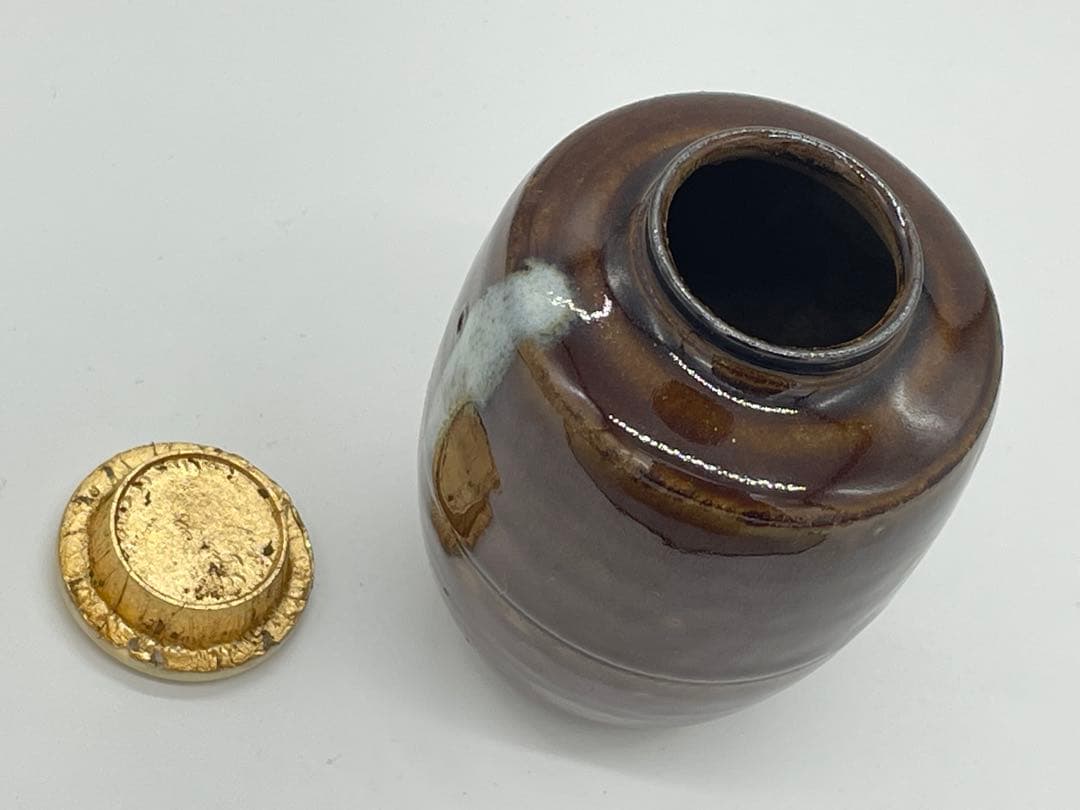 【美品】高取焼 清水茂生 造 茶入 肩衝 煎茶道具 茶道具 共箱 専用袋付き