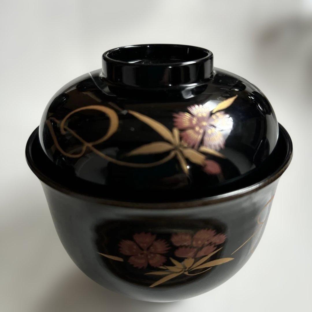 ✴︎自宅蔵出し・京型汁粉椀・なでしこ模様・漆器 蓋付き椀 10個セット 未使用✴︎