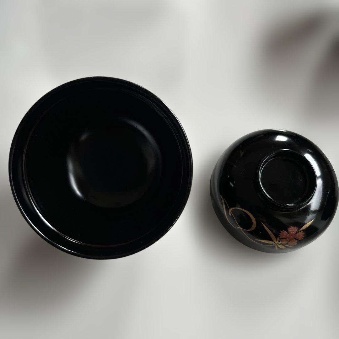 ✴︎自宅蔵出し・京型汁粉椀・なでしこ模様・漆器 蓋付き椀 10個セット 未使用✴︎