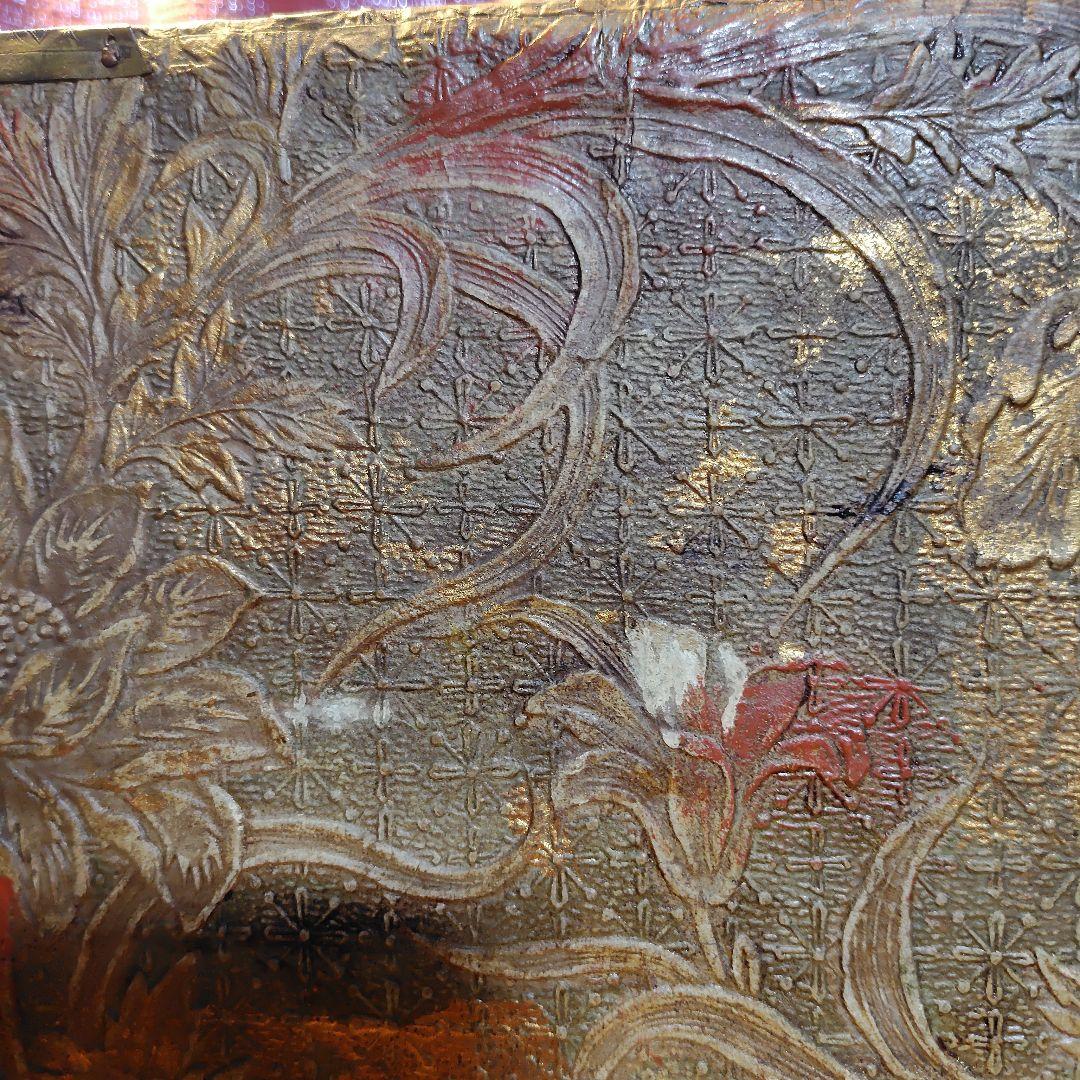 花柄の黒い木製箪笥 5引き出し