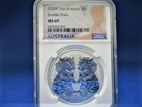 金運アップ！高鑑定付き　2020年P　オーストラリア　ダブルヒキュウ銀貨