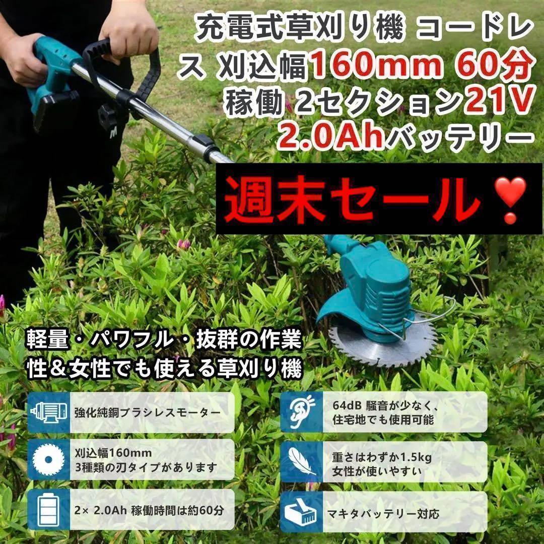 週末セール❣️草刈機 充電式 電動 コードレス 軽量 伸縮可能 草刈り機 3
