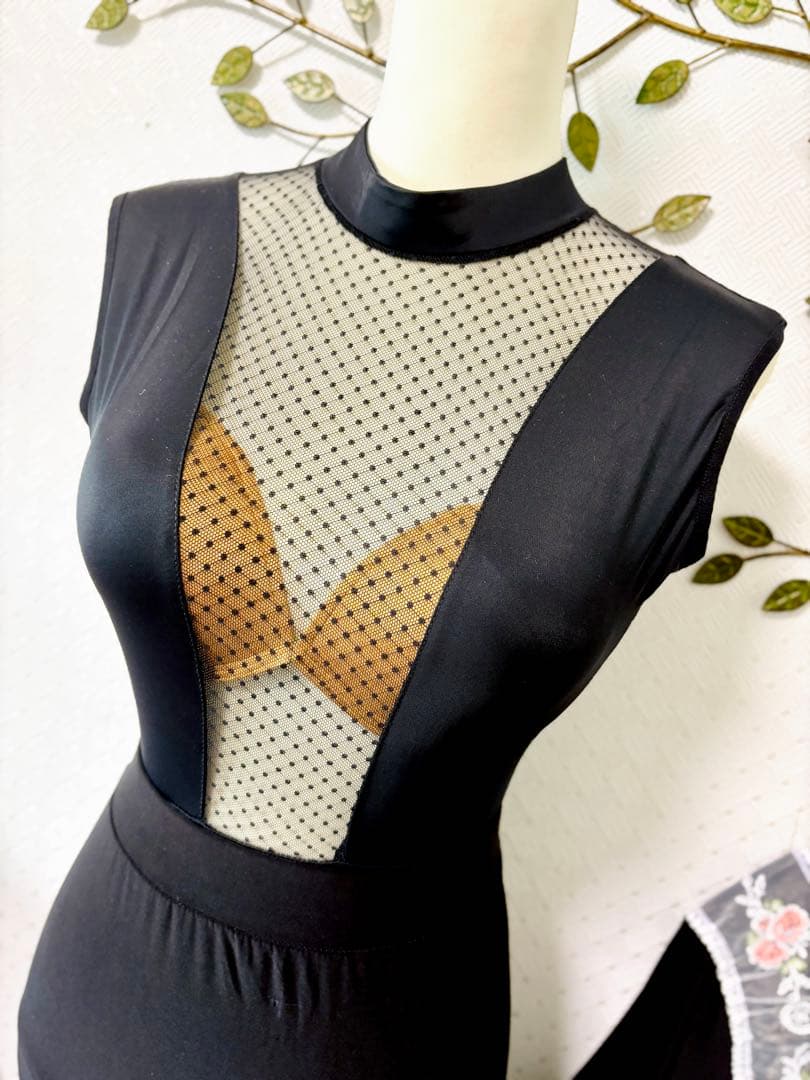 社交ダンス★新作★パーティー★レッスン★レオタード★スカート★ドット★シースルー