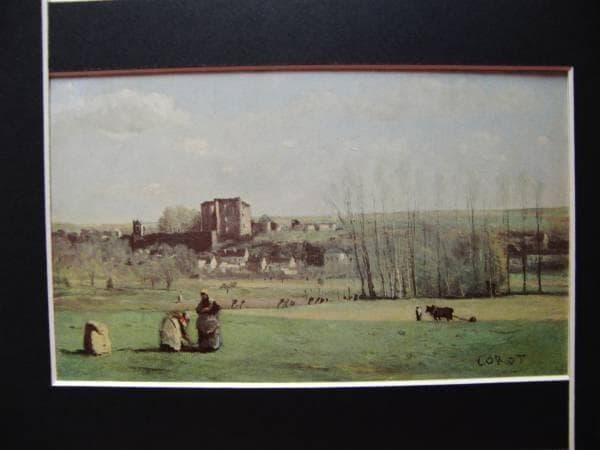 コロー、ラ・フェルテ＝ミロンの風景、希少画集画、新品高級額、額装付
