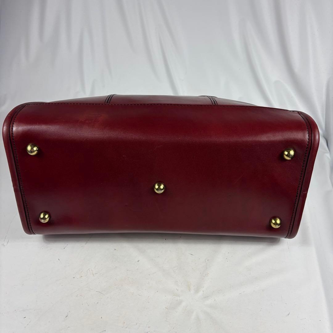 青木鞄 ボストンバッグ オールレザー ボルドー　鍵付き　自立