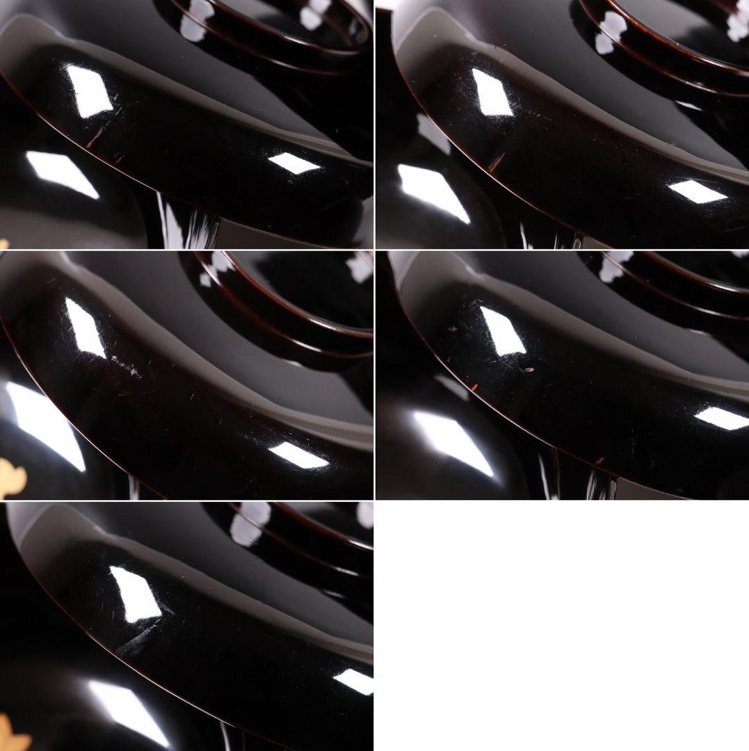 CL37 輪島塗 諫鼓鶏金蒔絵 黒塗椀 五客 木製漆器 鶏 太鼓 草花