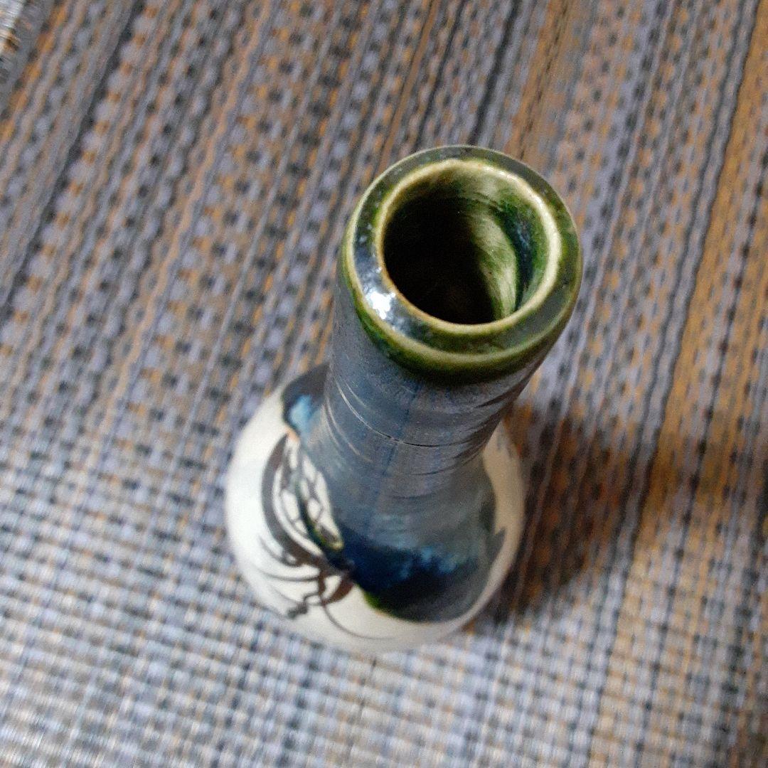 古い共箱入加藤宇助の青銅釉花瓶/昭和レトロ瀬戸黒織部伊万里焼/裏銘茶花華道永仁壺