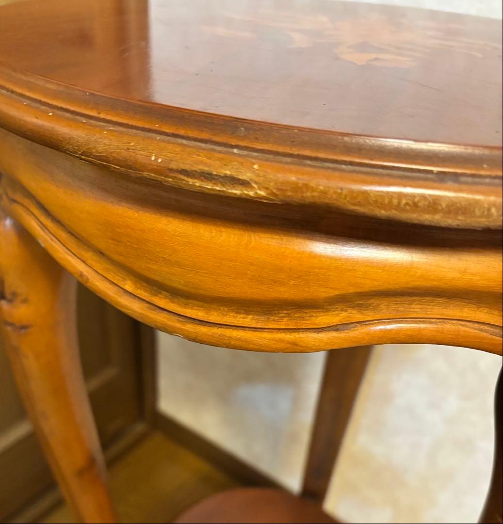 イタリア サイドテーブル 花台 象嵌 猫脚