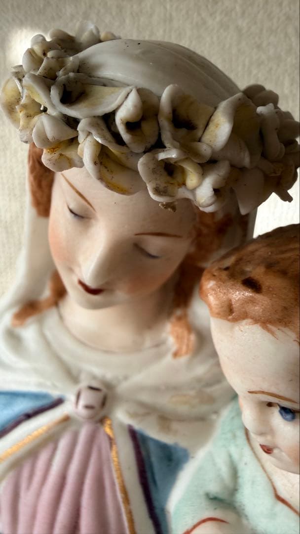 アンティーク フランス レトゥ モージェ ビスク磁器聖母像