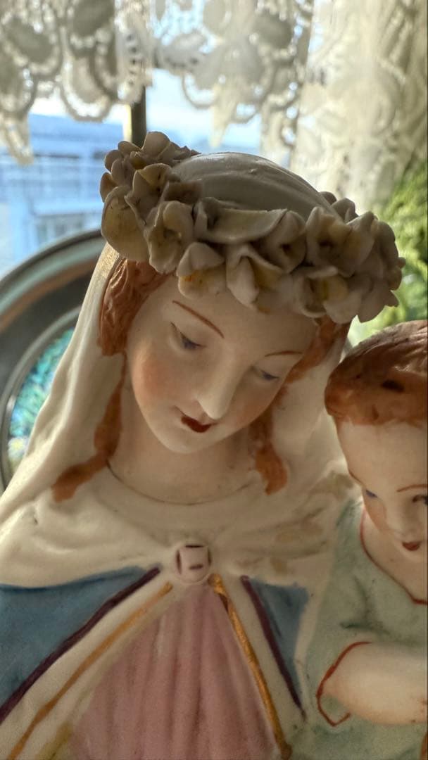 アンティーク フランス レトゥ モージェ ビスク磁器聖母像