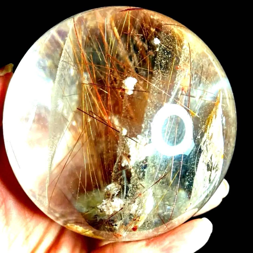 超特大83mm 虹入ゴールドレッドブロンズルチルクォーツ　針水晶　パワーストーン