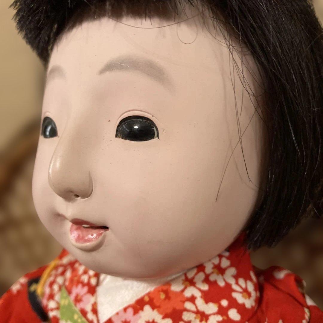 古い市松人形　４２ｃｍ　英山作　大正？　にっこり明るい　おまとめ割引　おかっぱ