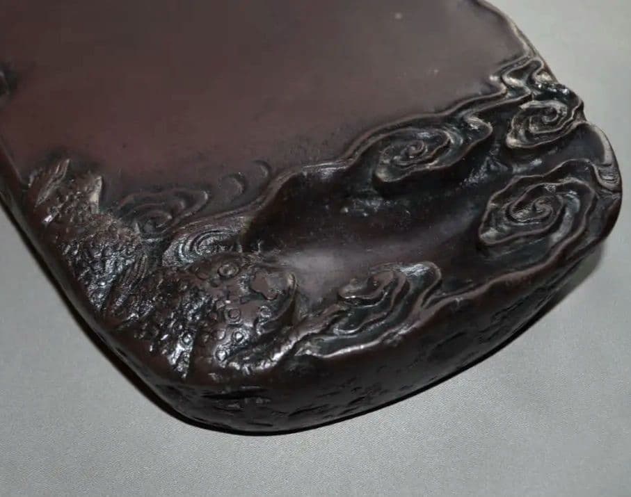 清朝期　旧宋坑『端渓三脚蟾蜍紋硯』 大型4.6㎏　馬肝色　四大名坑　端石　端硯