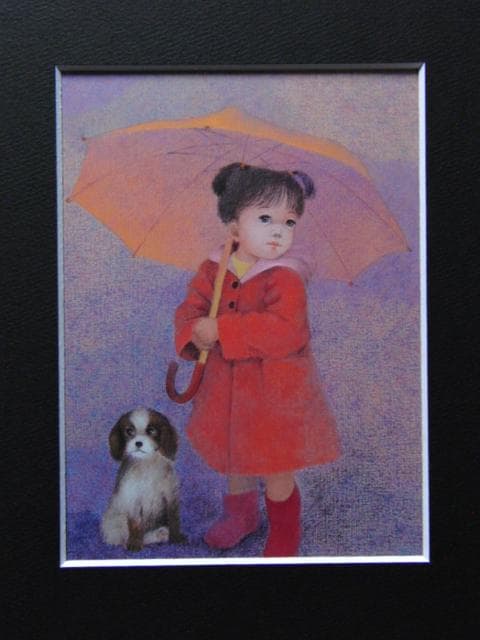 はしぐちみよこ、ひなた雨、希少な額装用画集より、新品高級額装付