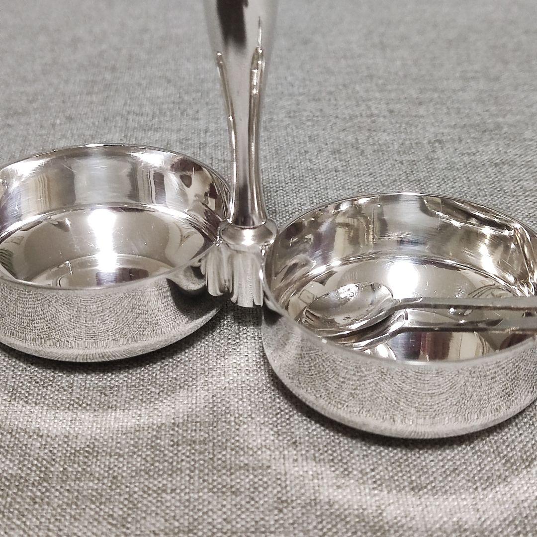 シルバープレート　調味料スタンド　ソルト&ペッパー　塩コショウ入れ　スプーン付