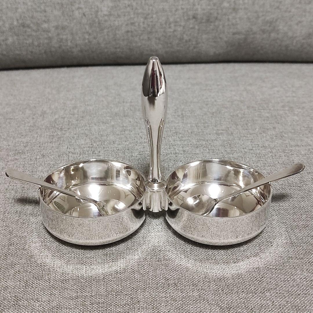 シルバープレート　調味料スタンド　ソルト&ペッパー　塩コショウ入れ　スプーン付