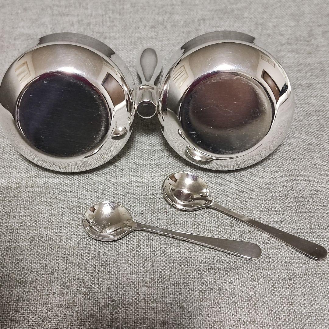 シルバープレート　調味料スタンド　ソルト&ペッパー　塩コショウ入れ　スプーン付