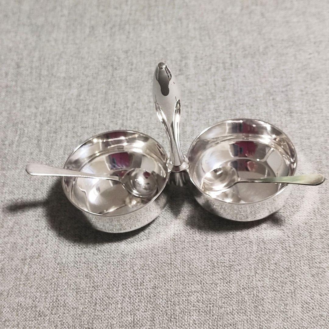 シルバープレート　調味料スタンド　ソルト&ペッパー　塩コショウ入れ　スプーン付