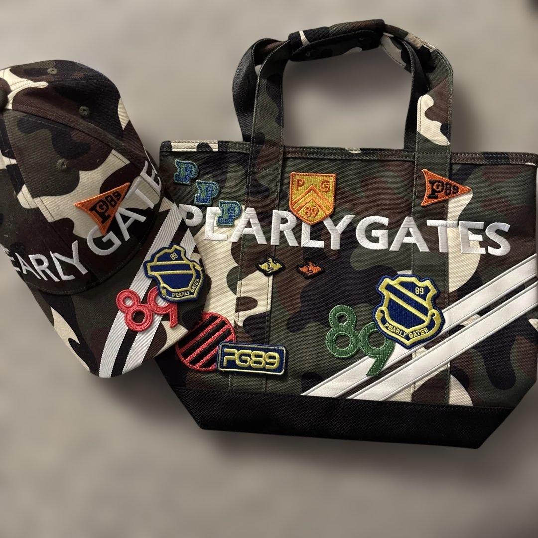 美品　パーリーゲイツ　トートバッグとキャップセット カモフラにワッペン