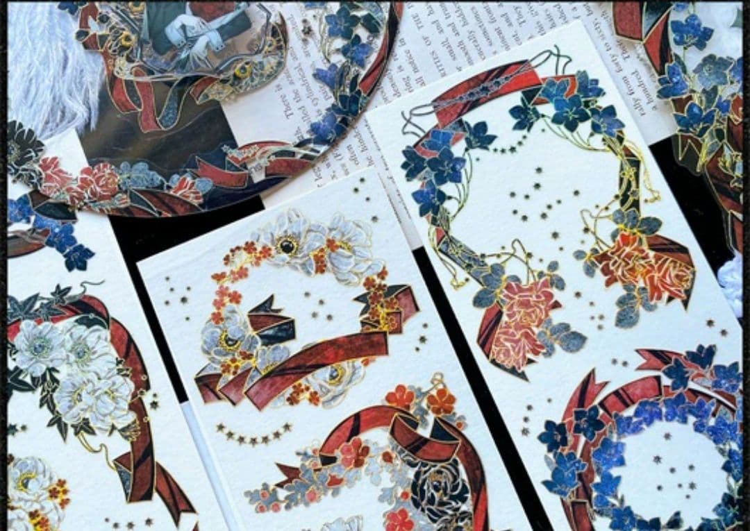 巻売 145★ 海外 マスキングテープ マステ PET 装飾 花 金ホロ