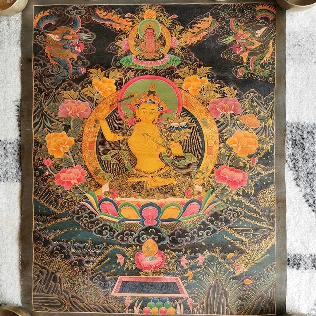 【文殊菩薩】　大　ハイクオリティ　：　タンカ　仏画（額縁なし）