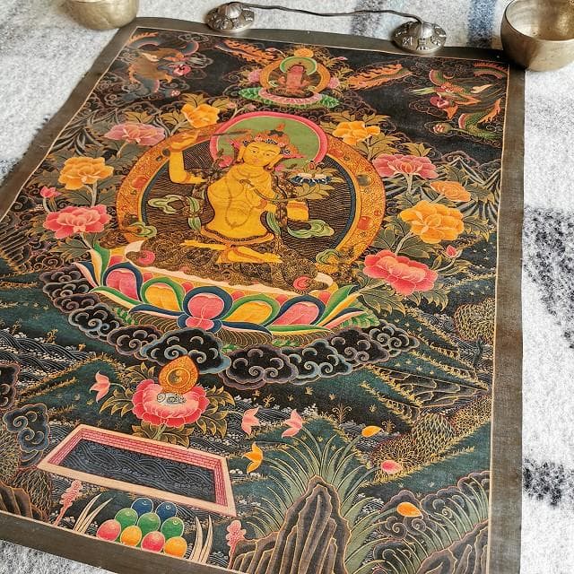 【文殊菩薩】　大　ハイクオリティ　：　タンカ　仏画（額縁なし）