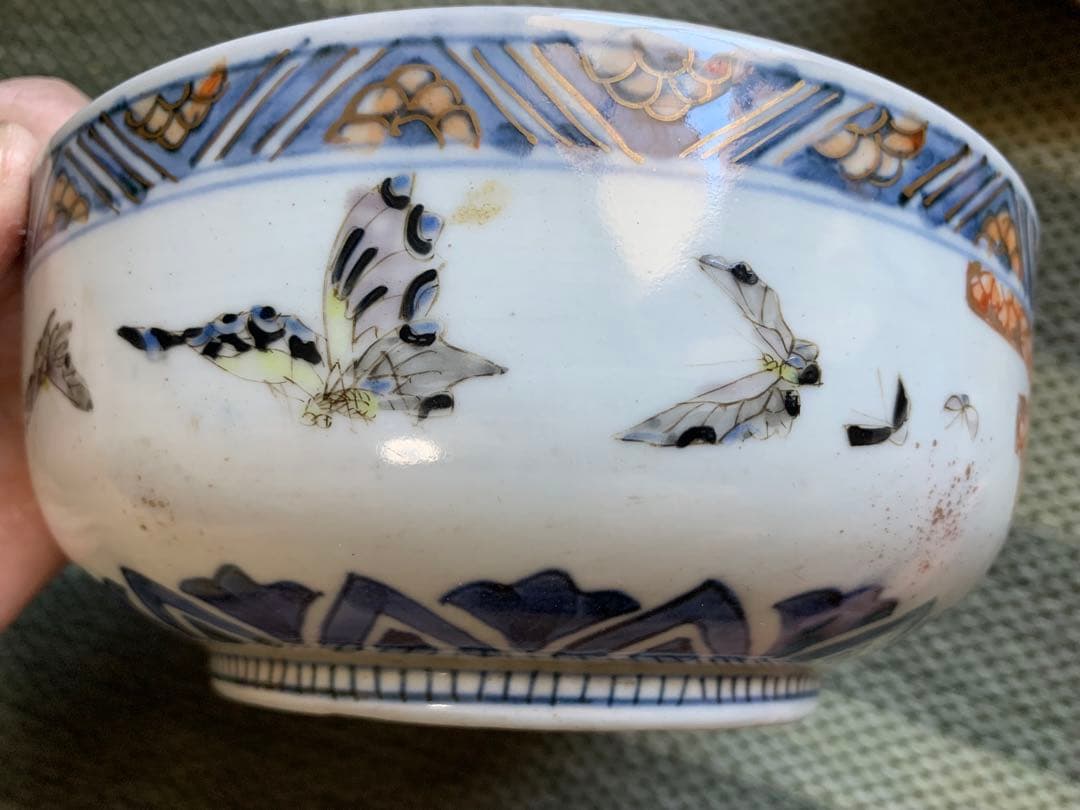 古伊萬里 色絵金彩花鳥蝴蝶紋鉢 古美術品
