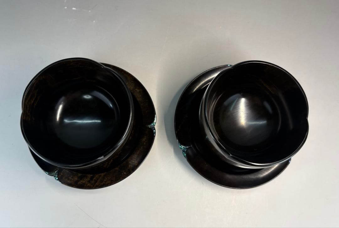 【中古品】廣田洋子造　栃拭漆螺鈿食器（共箱）