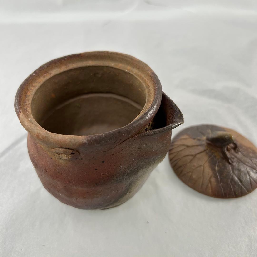 D佐藤苔助 備前焼宝瓶 蛙手捻り人気作者 急須 共箱 共布 茶注 煎茶 茶道具