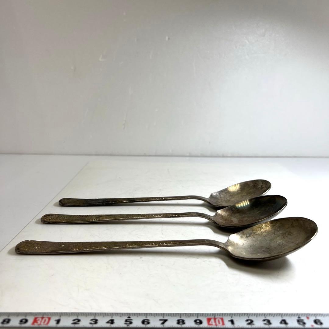 中国古玩　シャム銀　大さじ3点　317g/24.5㎝　東Y7-0630②