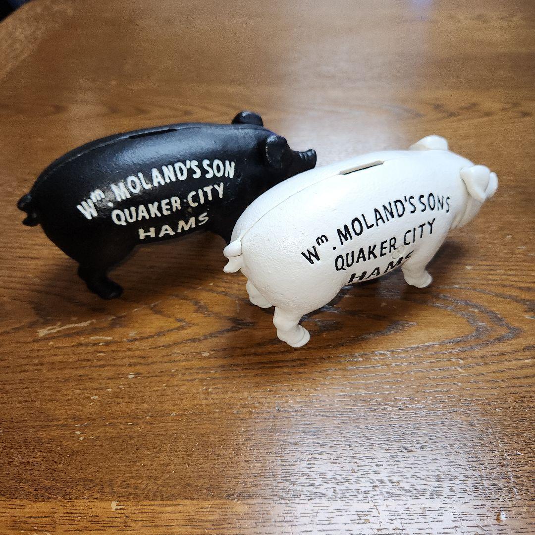 Quaker City Hams アンティーク豚の貯金箱 白と黒のセット