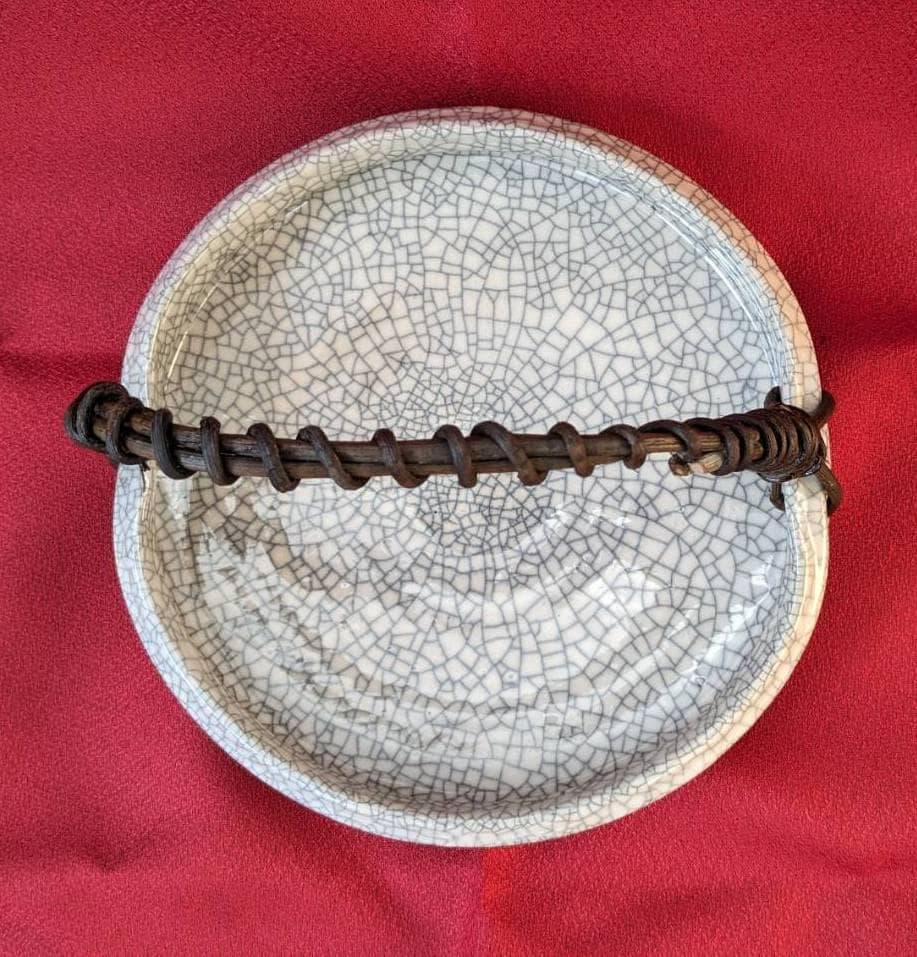 みやじま焼（対厳窯）蔓手付き小鉢　菓子皿　花器　希少