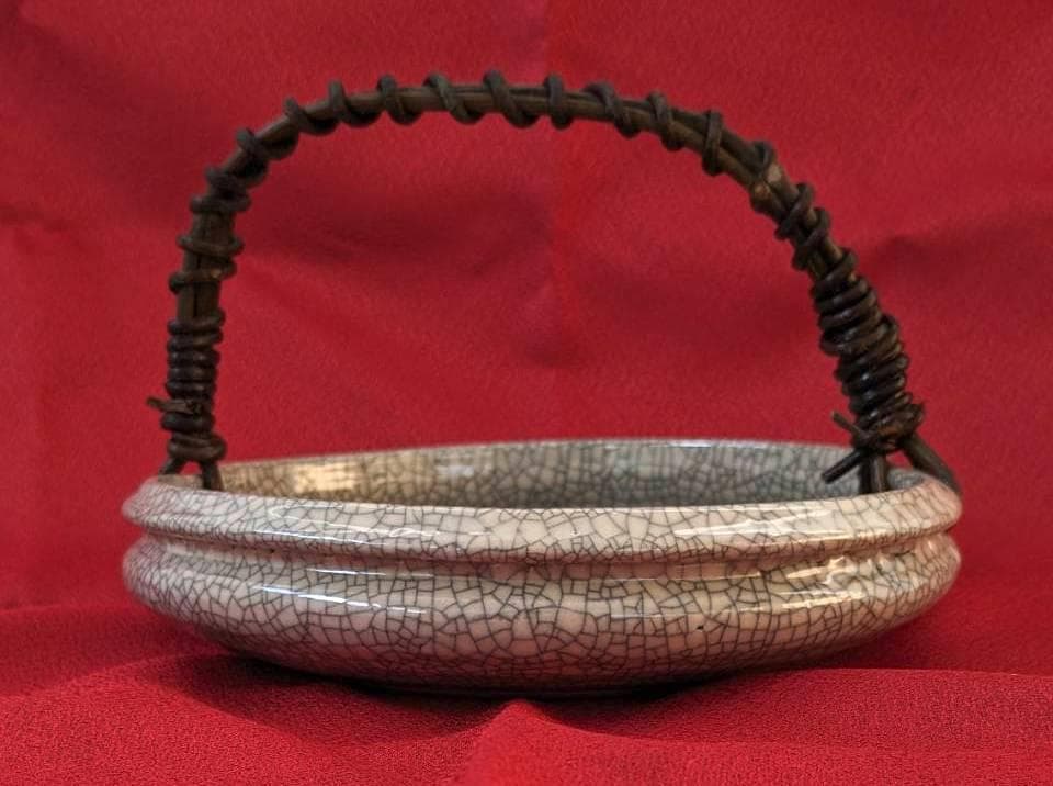 みやじま焼（対厳窯）蔓手付き小鉢　菓子皿　花器　希少