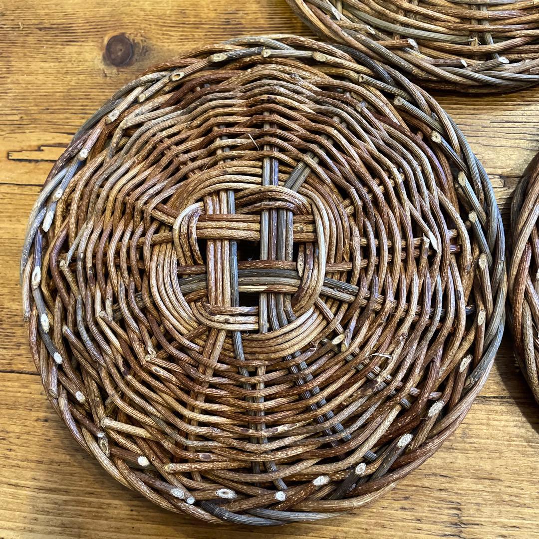 あけび細工プレート工芸品15㎝5枚セット　茶托工芸品蔓あけびかご菓子器銘々皿茶席