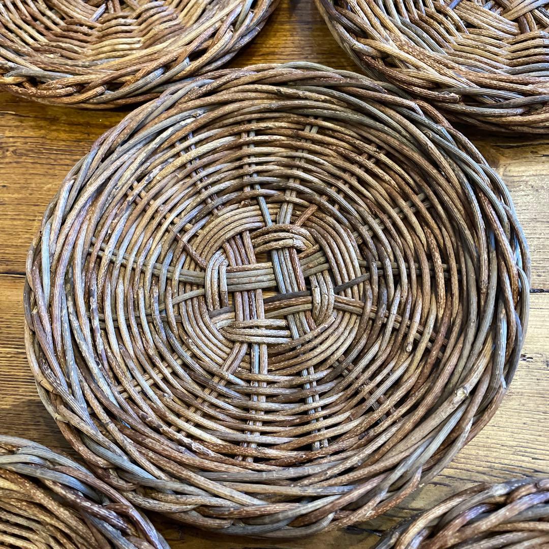 あけび細工プレート工芸品15㎝5枚セット　茶托工芸品蔓あけびかご菓子器銘々皿茶席