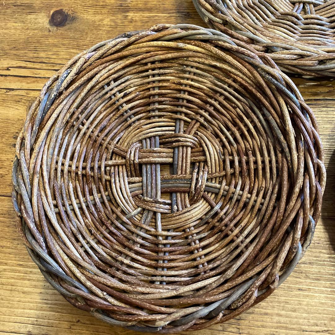 あけび細工プレート工芸品15㎝5枚セット　茶托工芸品蔓あけびかご菓子器銘々皿茶席