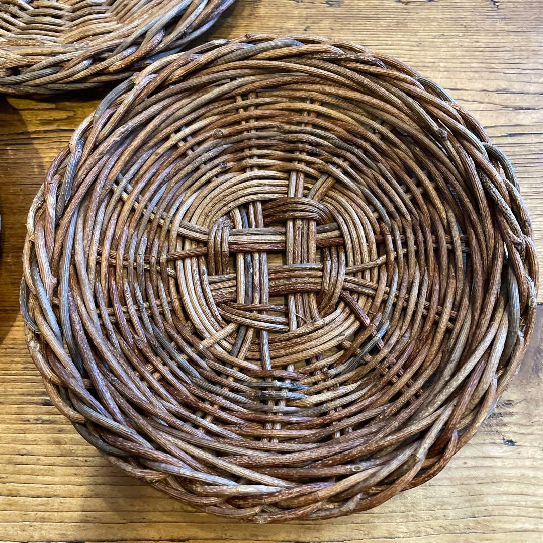 あけび細工プレート工芸品15㎝5枚セット　茶托工芸品蔓あけびかご菓子器銘々皿茶席