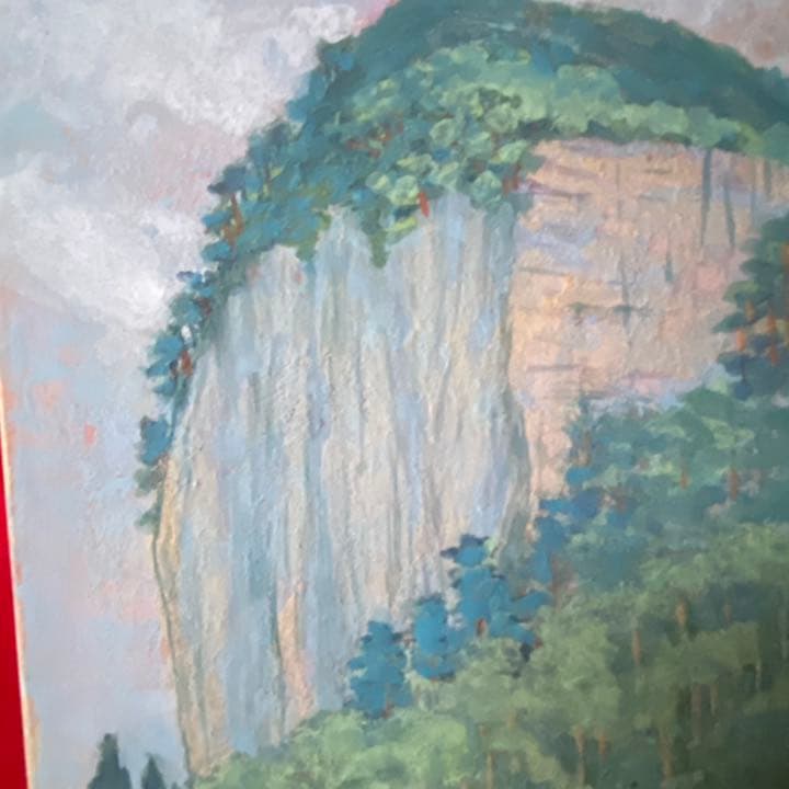 1889様感謝‼️高みへ‼️肉筆　昭作「翠の懸崖」サムホール　日本画　昭　作額装品