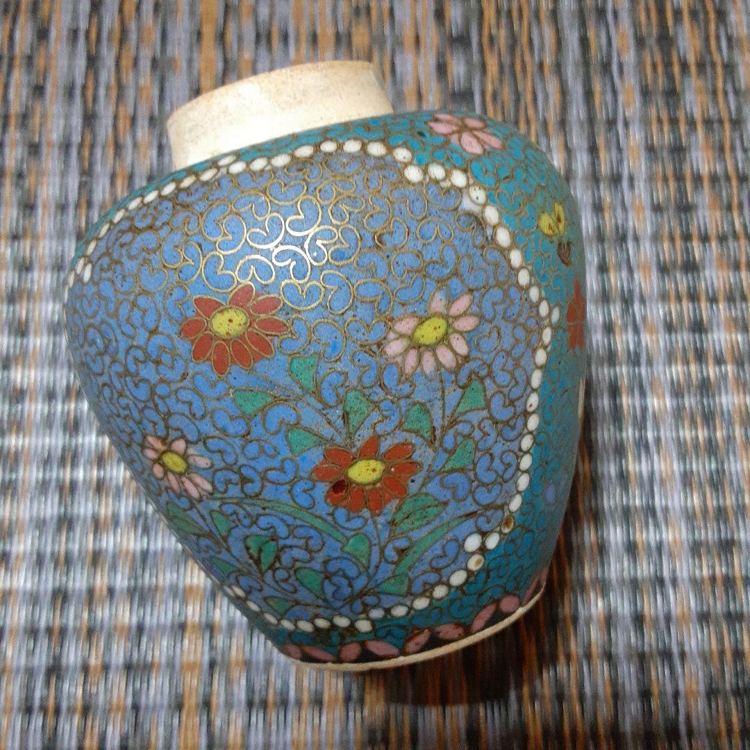 古い陶胎七宝焼錦光山の小壺/幕末明治在銘/京清水薩摩焼宗兵衛/有線陶磁胎骨董