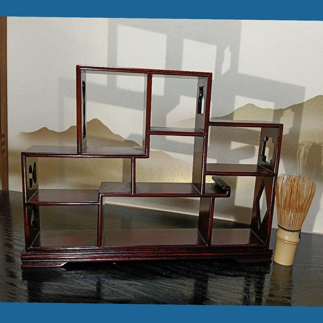 AM4 飾棚 違棚 香合 蓋置八点 茶道具 美品 中国茶棚