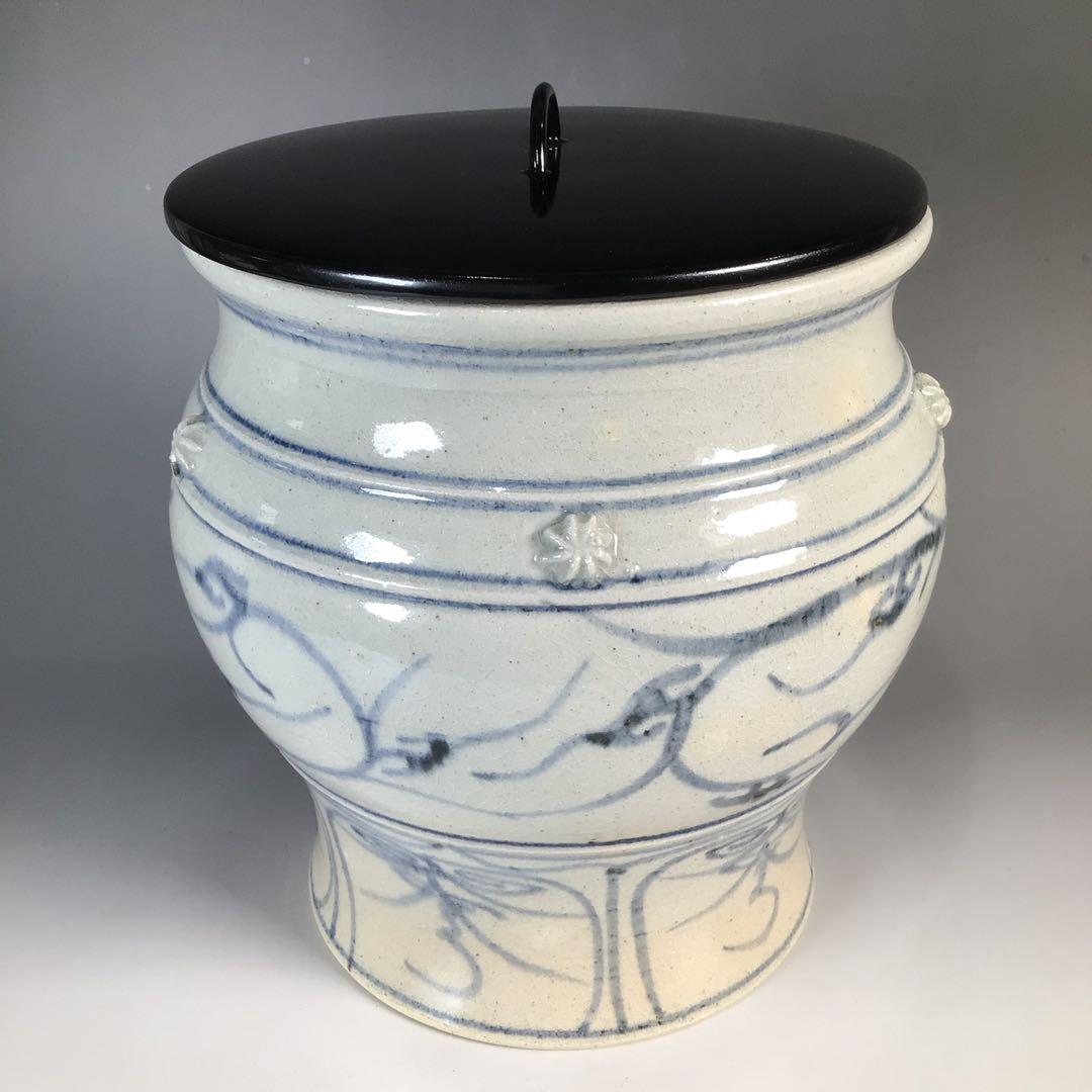 Ｎ３０３　水指　『太仙窯造』『唐草文』『安南手水指』　共箱　茶道具