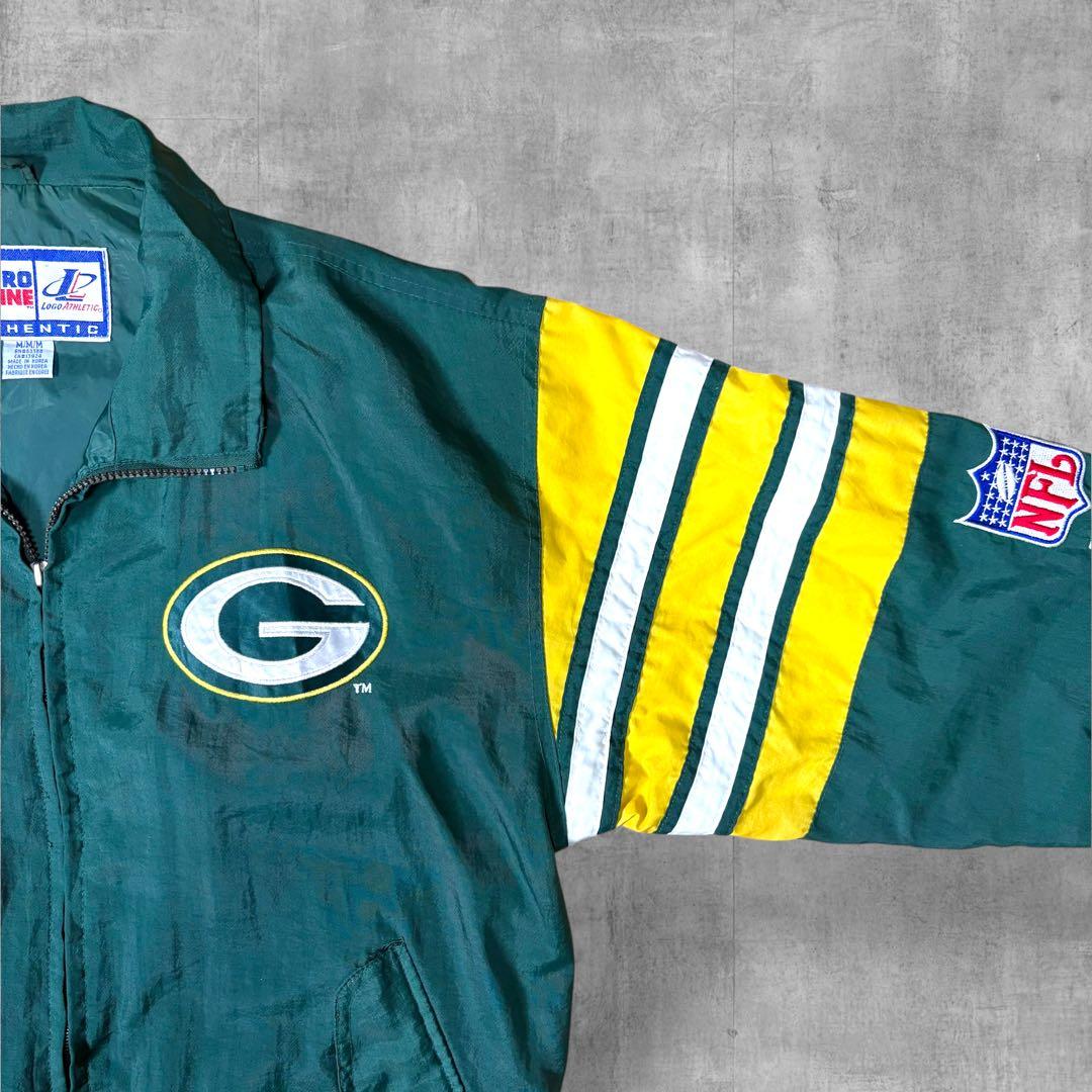 【90s】 NFLパッカーズロゴアスレチッ クナイロンジャケット刺繍グリーンL相