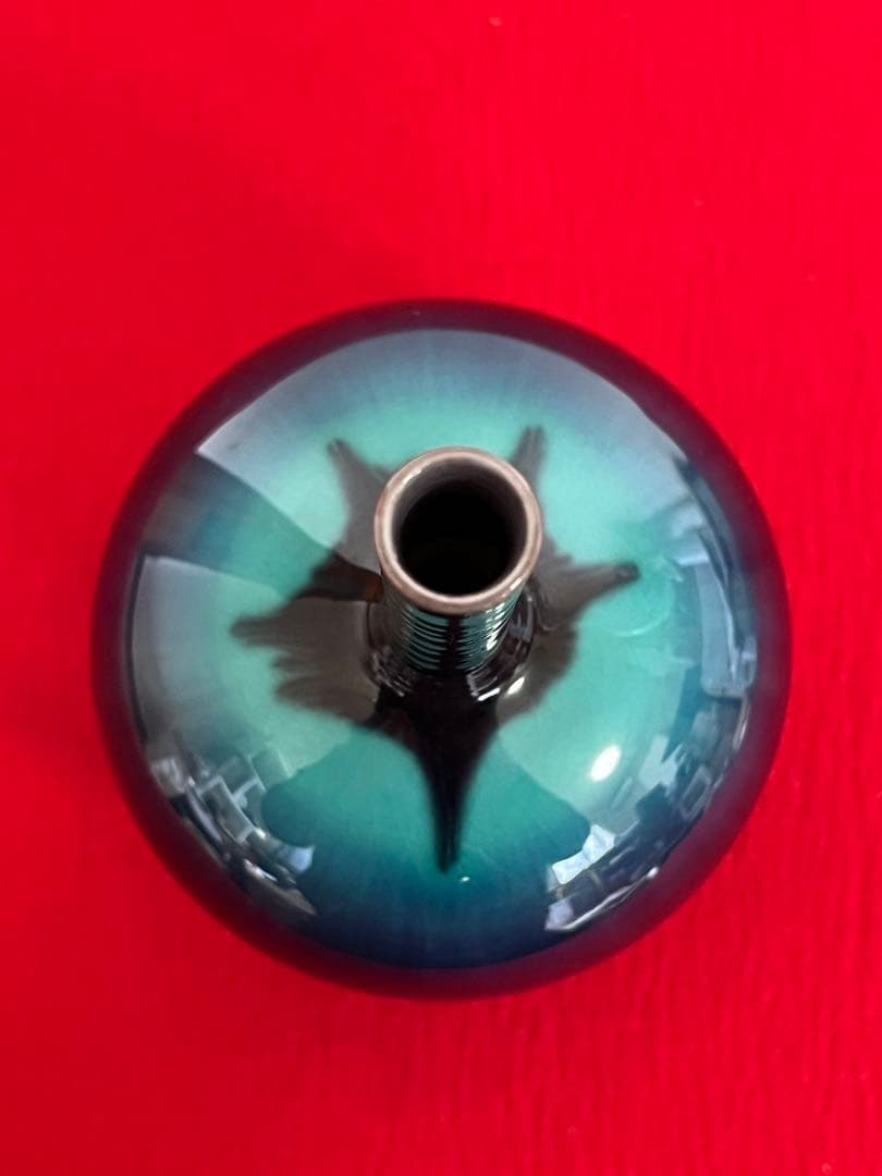 人間国宝  徳田八十吉（正彦銘）  彩釉 花生 T172 共箱 共布 陶歴付