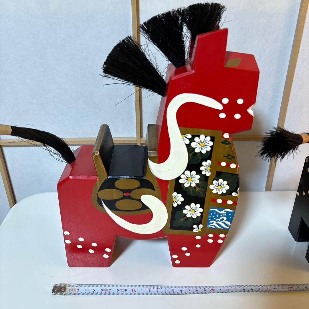 特大 大きい 八幡馬　高さ 33センチ 2個セット 赤 黒 希少 立派 高価